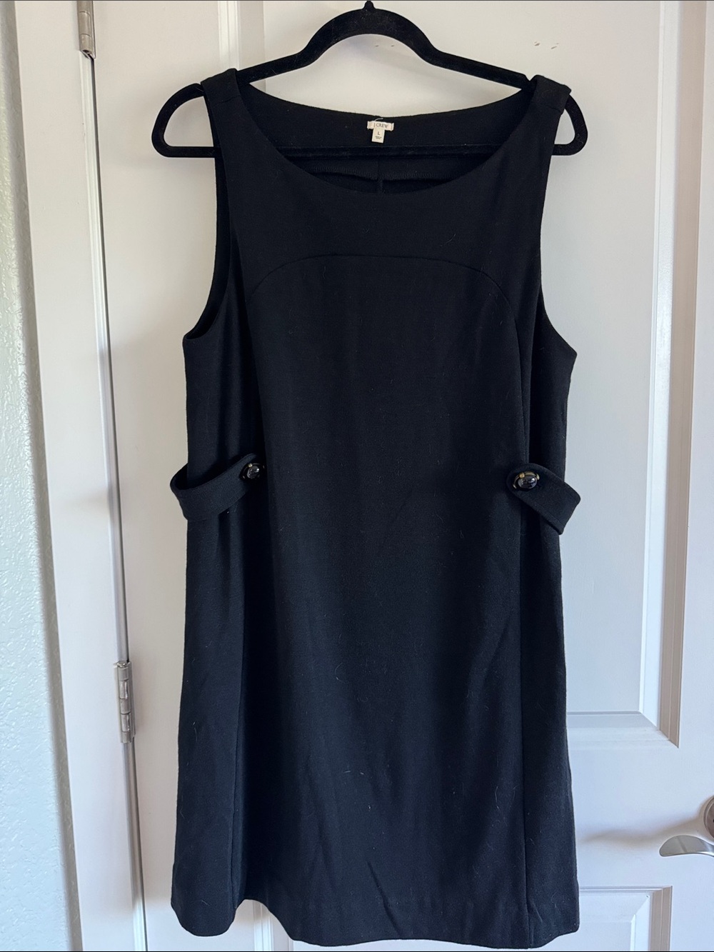 J. Crew Black Sleeveless Shift Dress with Side Button Tabs